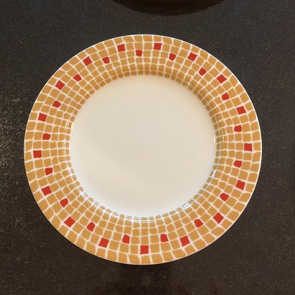 MOSAIC RED & GOLD BREAD & BUTTER PLATES 7 1/8" by BRIDGET DOBSON - Picture 3 of 8